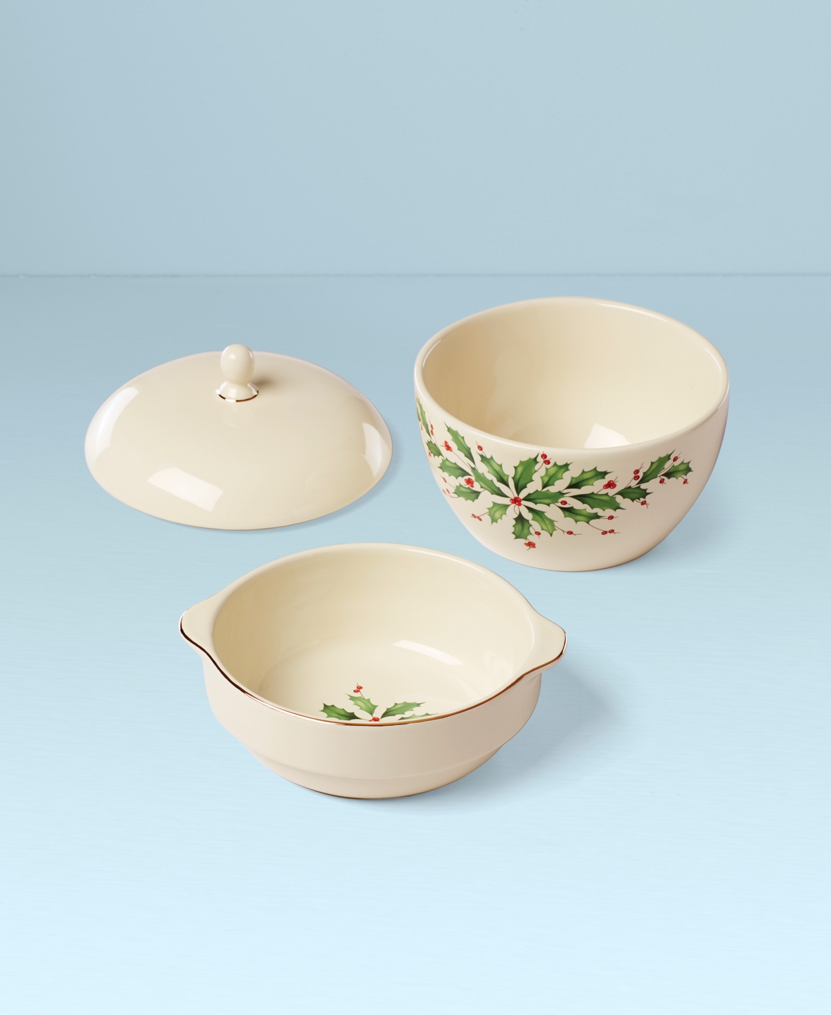 Lenox Holiday Stackable Bowl Set - Red  Green And Ivory