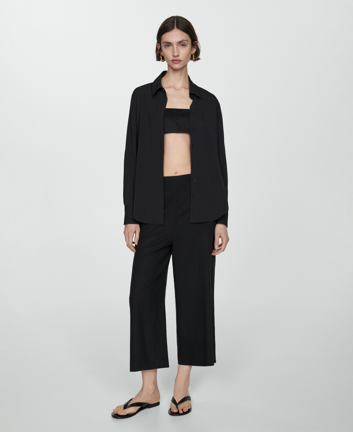 Mango Women's Wide Leg Linen Pants