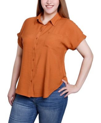 Short Sleeve Woven Front-Jersey Back Top