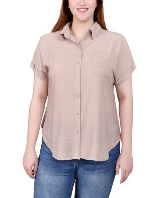 Short Sleeve Woven Front-Jersey Back Top