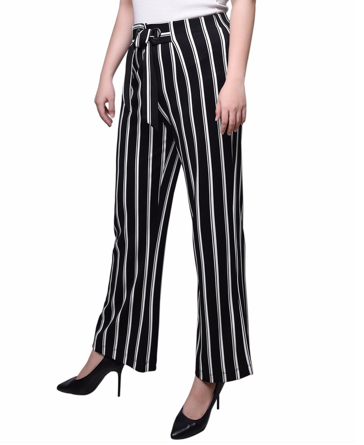 Shop Ny Collection Wide Leg Grommet Pants In Black White Stripe