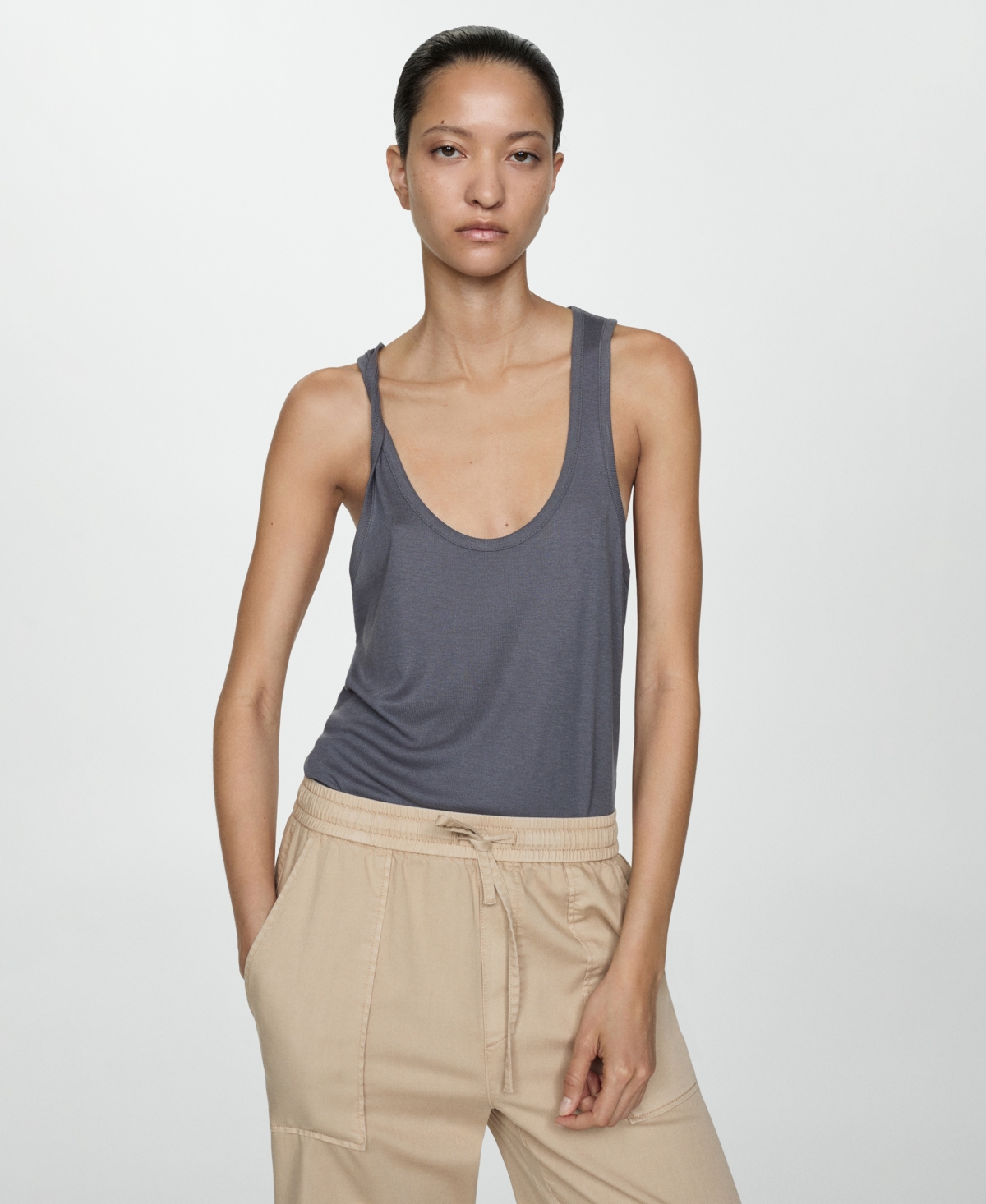 Mango Women's Elastic Waist Cotton Pants In Sand