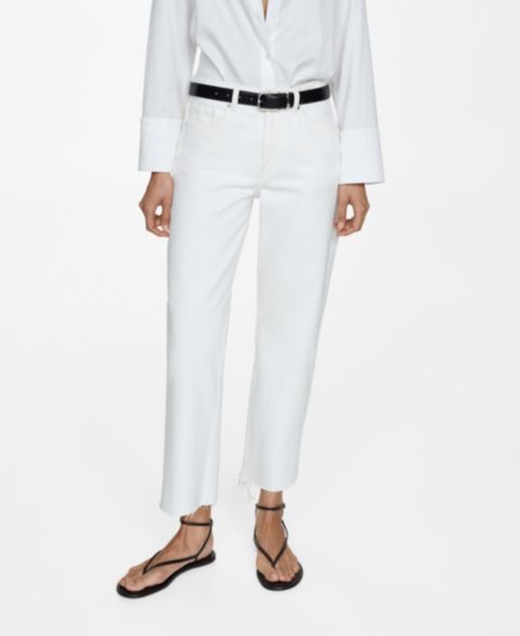 Женские джинсы Mango Straight-Fit Cropped, цвет: Белый