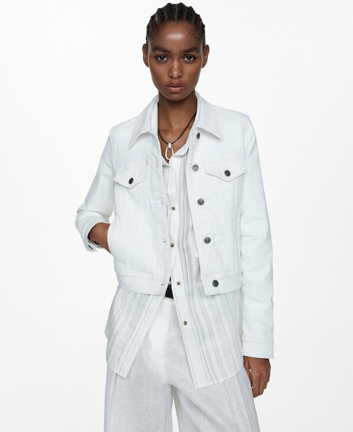 Women's Pocketed Denim Jacket - White