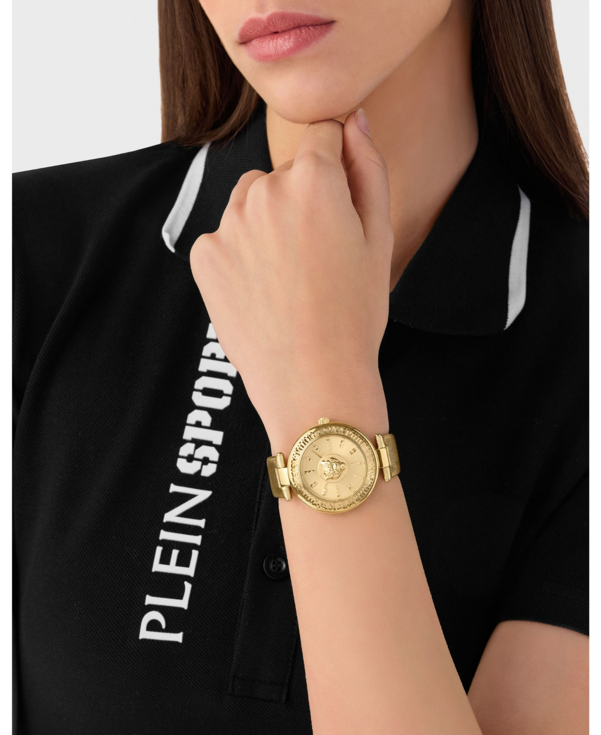 Plein Sport Opium Leather Strap Watch With Champagne Sunray Dial In Gold