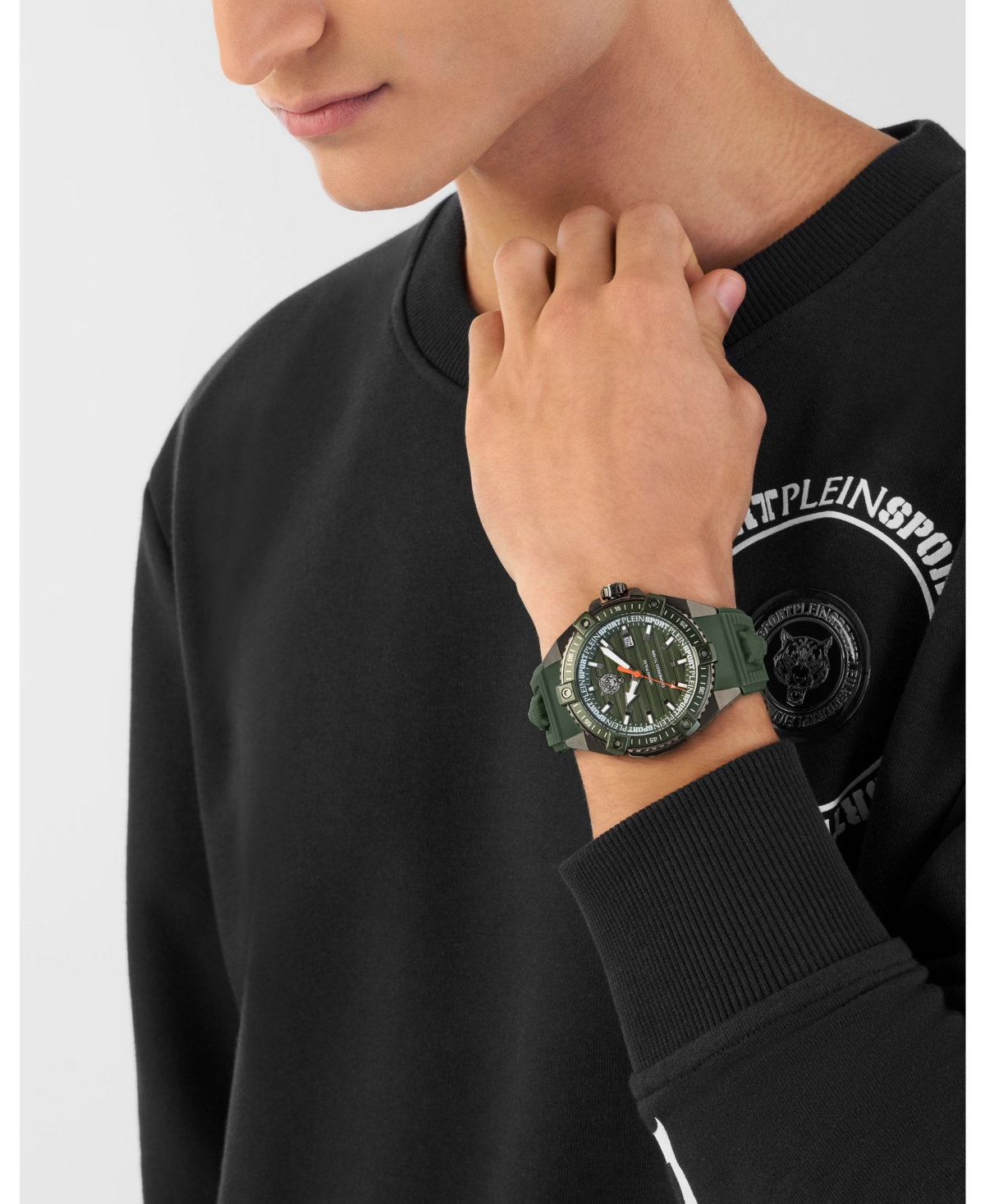 PLEIN SPORT MEN'S URBAN PULSE 3 HAND DATE QUARTZ GREEN SILICONE STRAP 47MM 