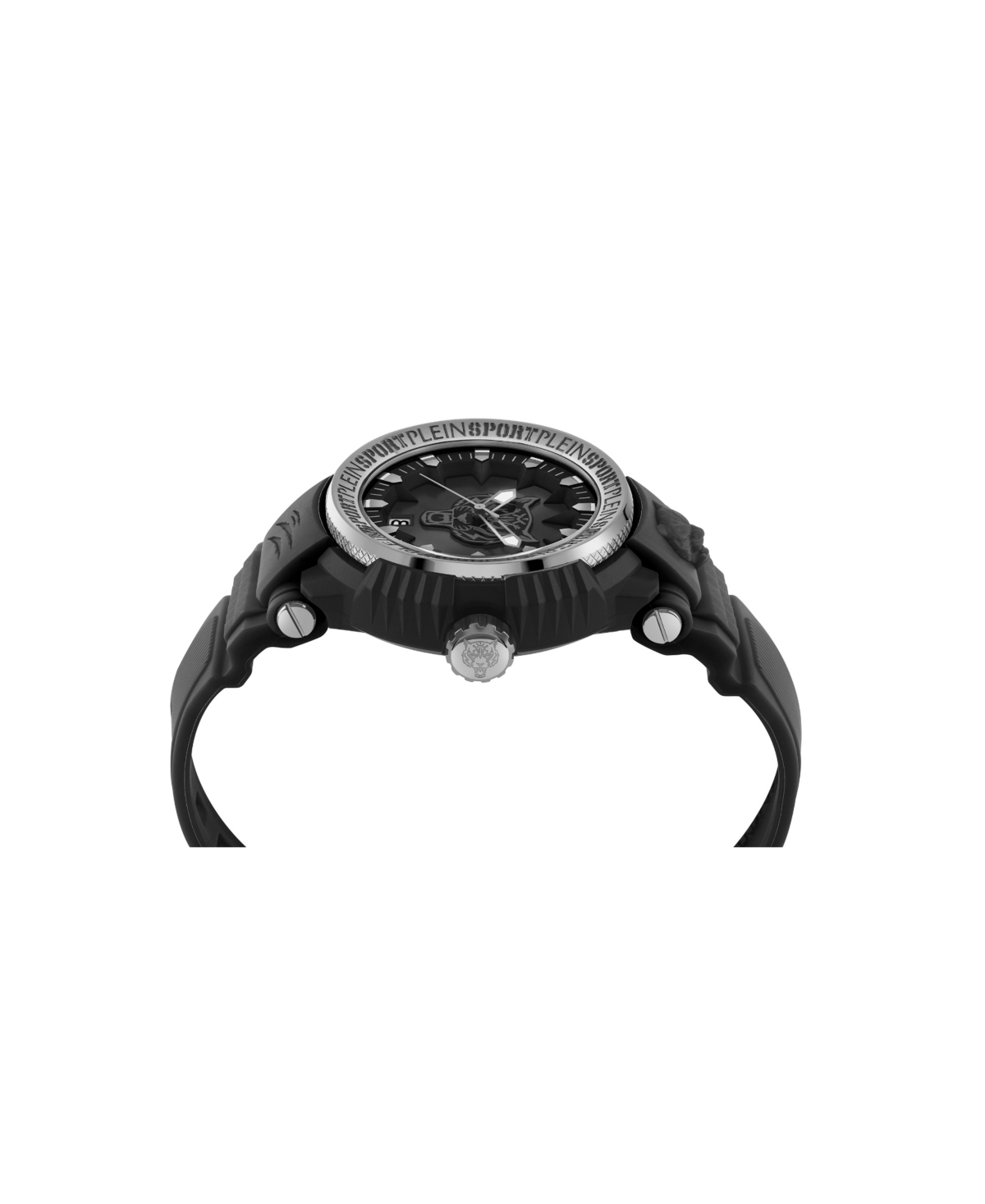 Shop Plein Sport Men's Tiger Power 3 Hand Date Quartz Black Silicone Strap 45mm