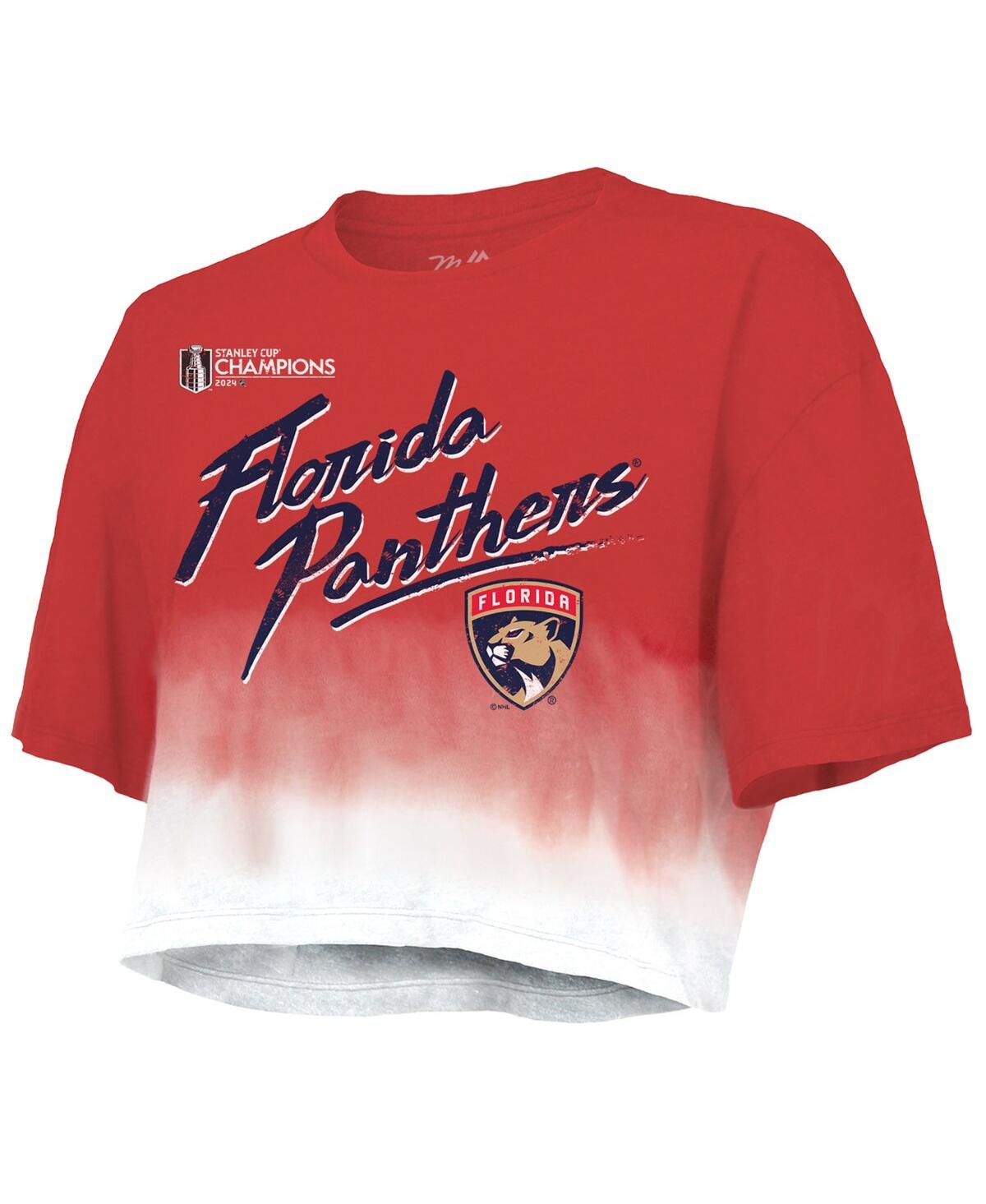 Majestic Women's Aleksander BarkovFlorida Panthers 2024 Stanley Cup Champions Dip Dye Boxy Cropped Name Number T-Shirt - Red