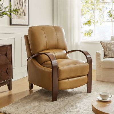 Alex Mid Century Modern Genuine Leather Manual Recliner