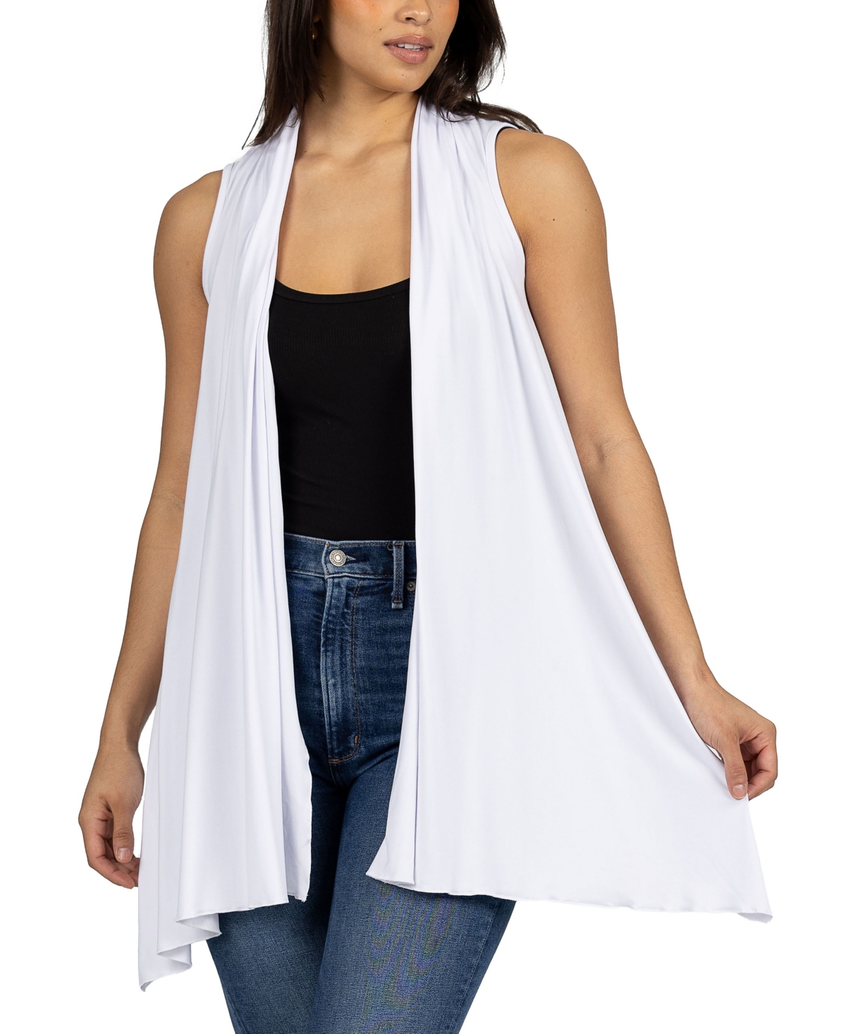 24SEVEN COMFORT APPAREL DRAPED OPEN FRONT SLEEVELESS CARDIGAN VEST 