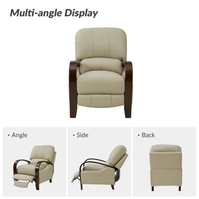 Alex Mid Century Modern Genuine Leather Manual Recliner