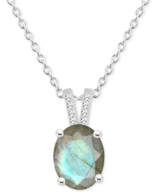 Macy's - Labradorite & Diamond Accent Oval 18" Pendant Necklace in Sterling Silver (Also in Onyx)