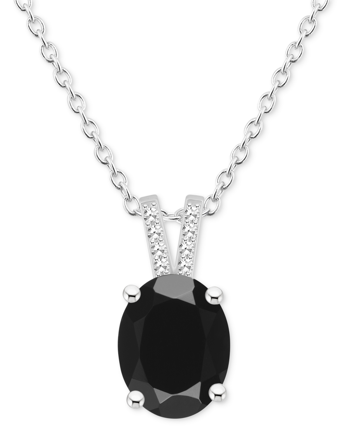 MACY'S LABRADORITE & DIAMOND ACCENT OVAL 18" PENDANT NECKLACE IN STERLING SILVER (ALSO IN ONYX) 