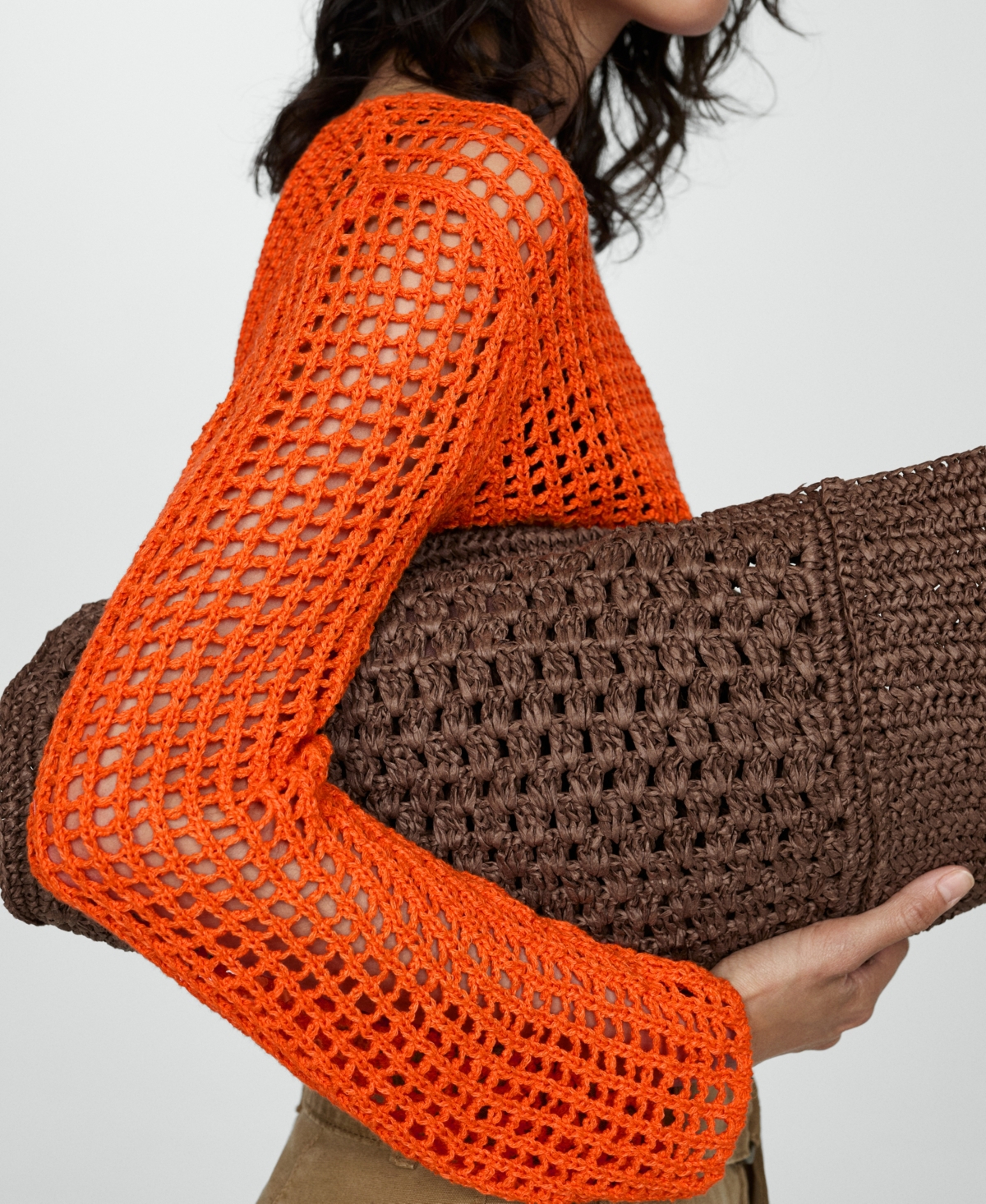 Mango Openwork Knit Sweater Orange In Orange