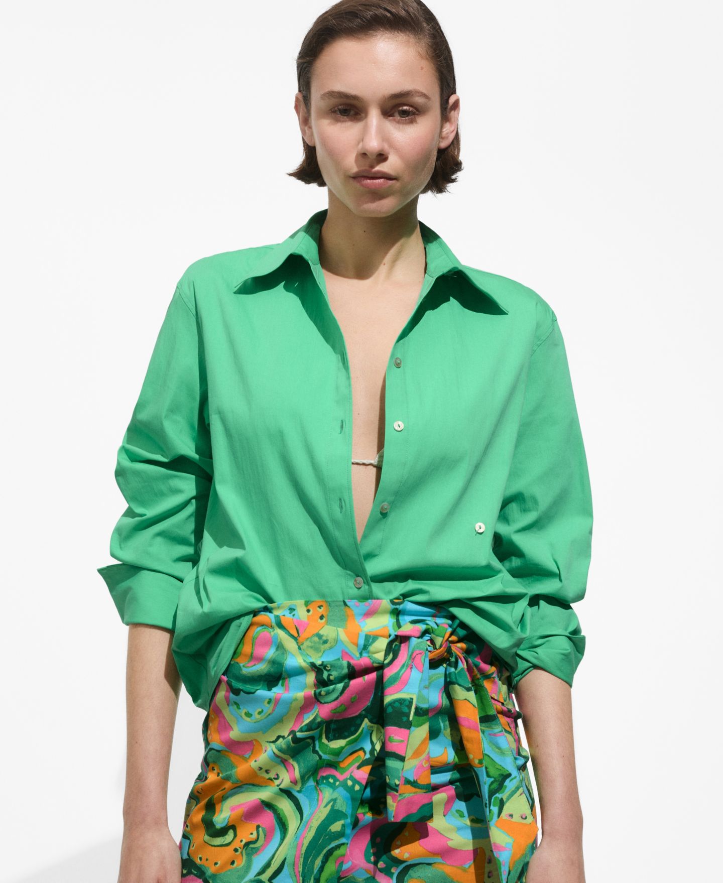 Женская рубашка Mango Buttoned Cotton, цвет: Зелёный — фото 1