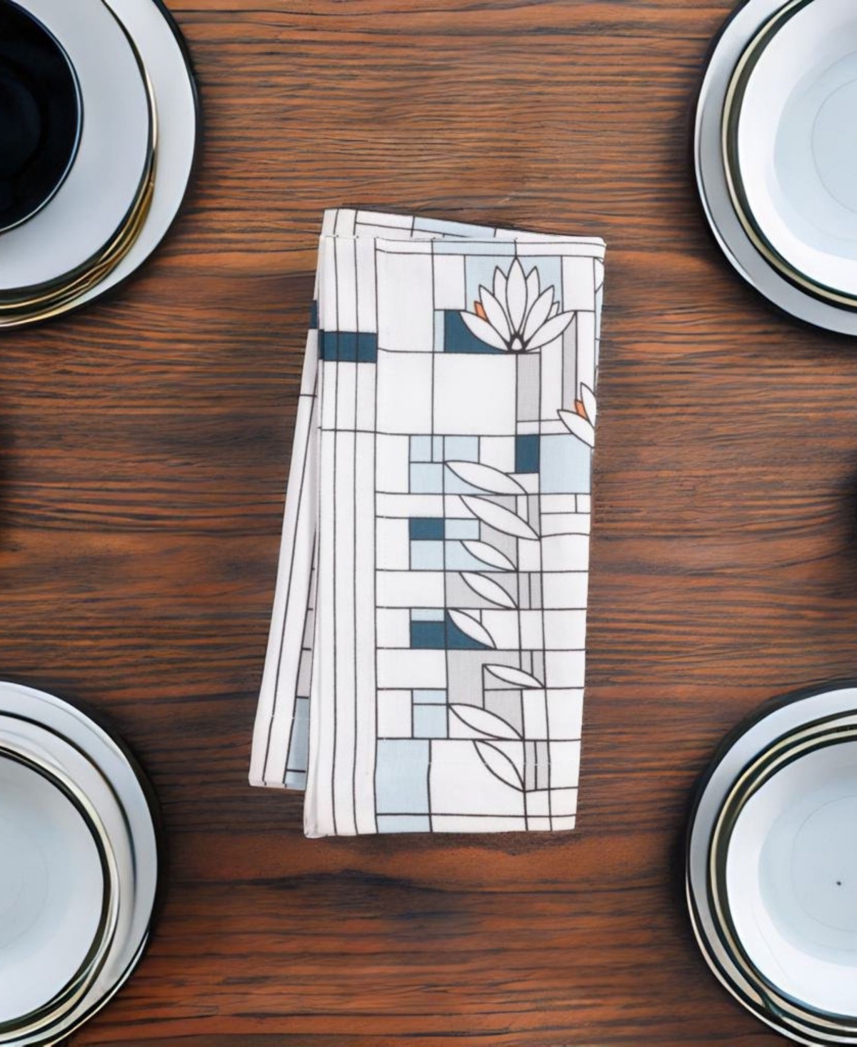 Kaf Home Frank Lloyd Wright Printed Napkins, Set Of 4 In Water Lilies