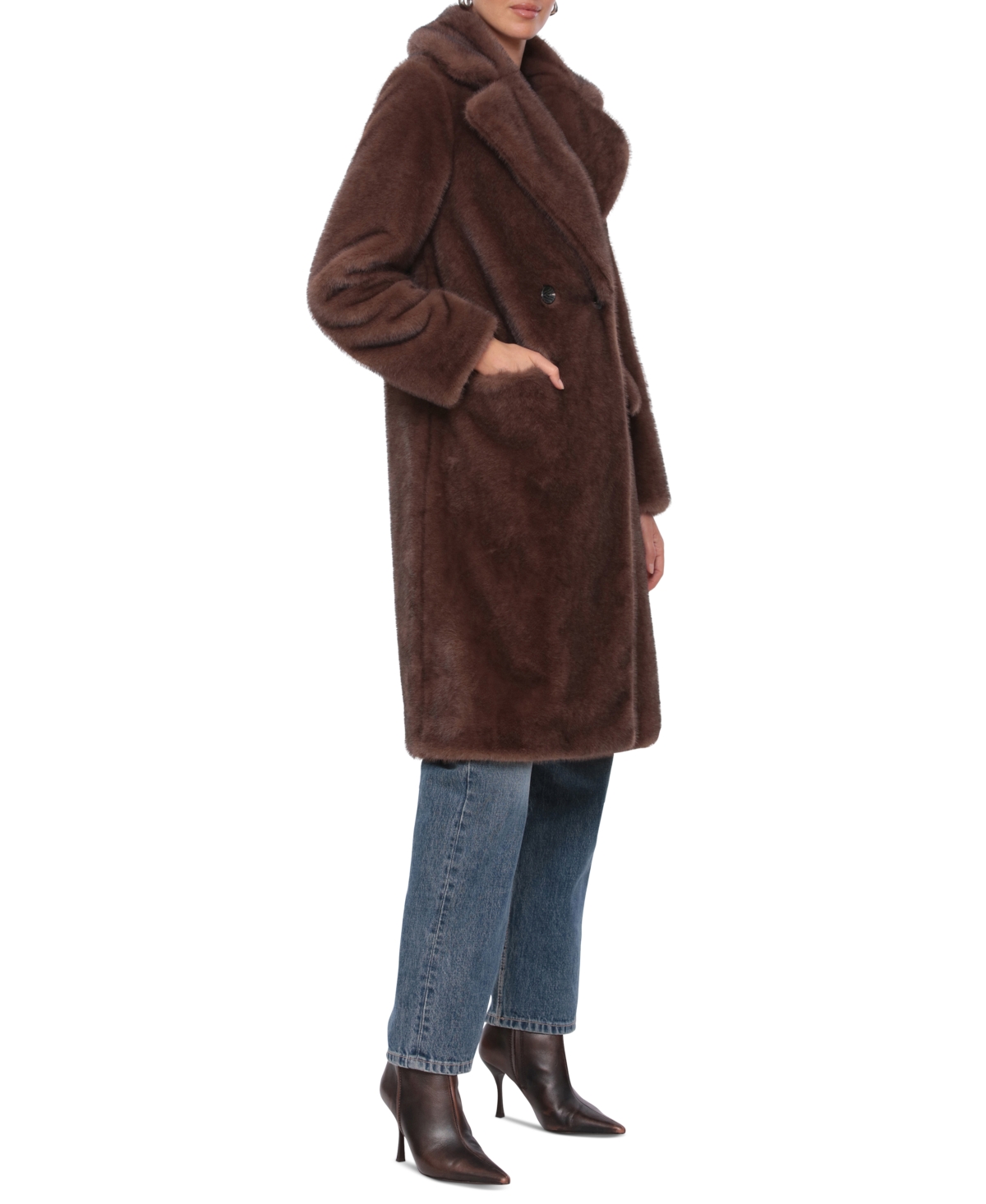 Avec Les Filles Women's Notched-Collar Faux-Fur Coat