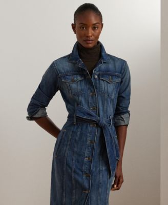 Lauren Ralph Lauren Women's Belted Denim Shirtdress - Macy's
