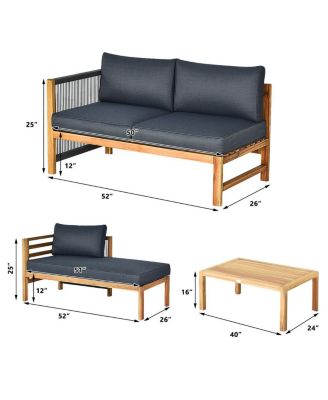 3 Pieces Patio Acacia Wood Sofa Furniture Set with Nylon Rope Armrest