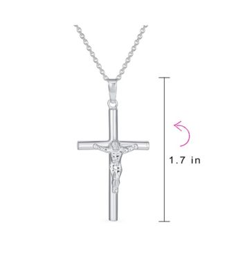 Simple Christian Catholic Religious Jewelry Medium Jesus Crucifix Cross Necklace Pendant Sterling Silver 1.7 Inch
