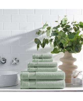 600 GSM Ringspun Cotton 6-Piece Bathroom Towel Set with Striped Dobby Border