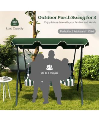 3 Seats Patio Canopy Steel Frame Swing Glider Hammock Cushioned Backyard Green