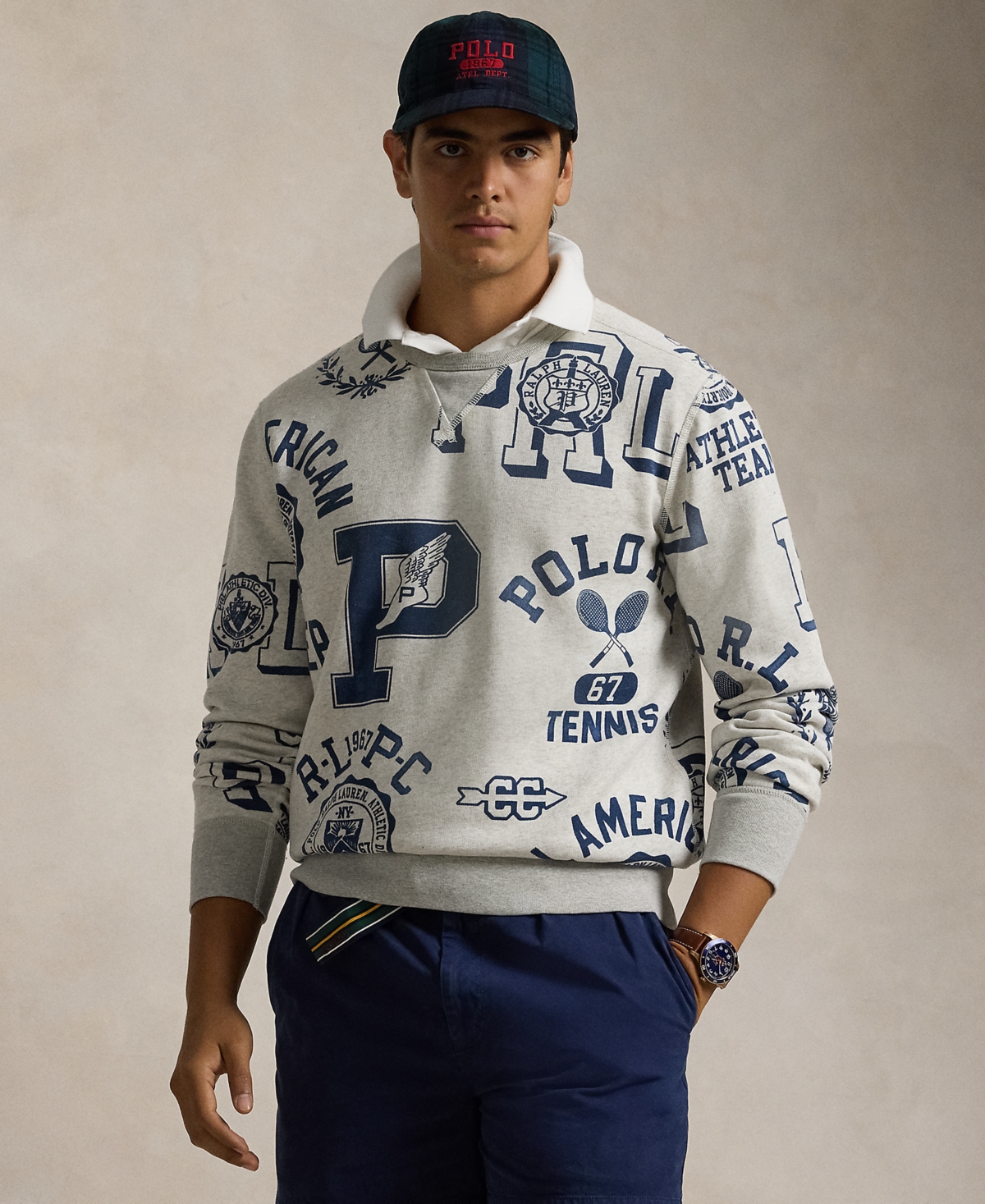 Polo Ralph Lauren Men's Fleece Graphic Sweatshirt In Newport Navy,lt Sport Hthr