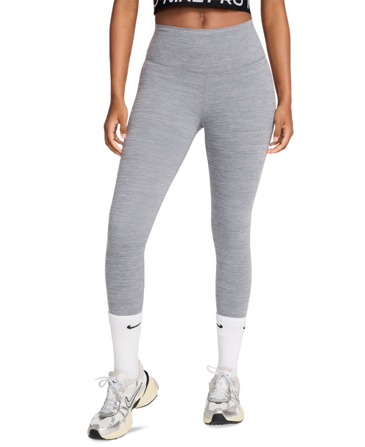 Women's One High-Waisted Cropped-Length Leggings - Smoke Grey/htr/black