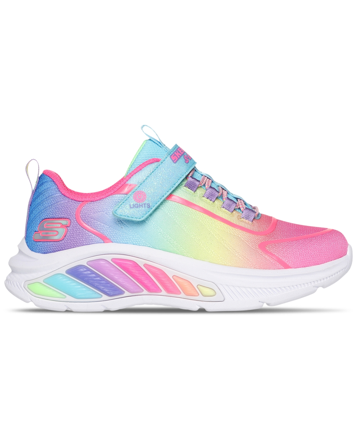 Skechers Little Girls Rainbow Cruisers Light-up Fastening Strap Casual Sneakers From Finish Line In Multi