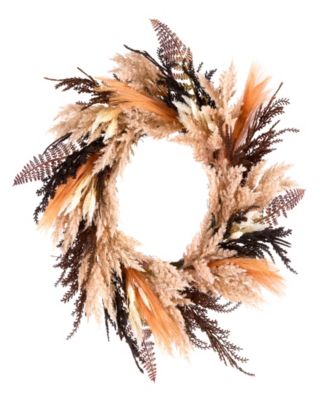 Orange & Black Pampas Wreath, 26 Inches
