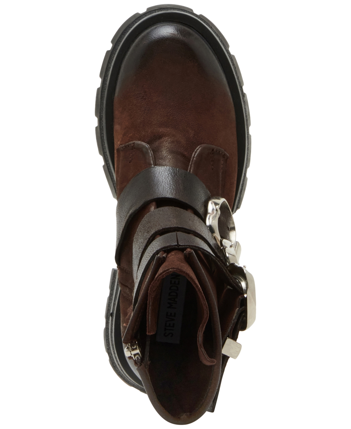 Steve Madden Women's Roland Buckled Moto Platform Lug-Sole Combat Boots