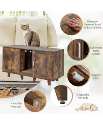 2-Door Cat Litter Box Enclosure with Winding Entry and Scratching Board