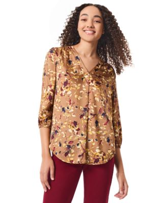 Jones New York - Women's Floral-Print 3/4-Sleeves V-Neck Blouse