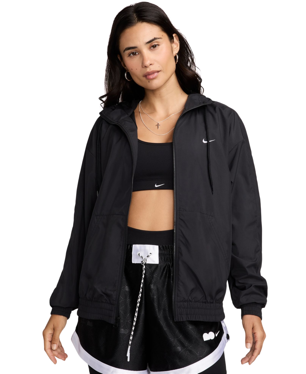 Nike Women's Sportswear Classic Zip-Front Hooded Jacket - Black/white