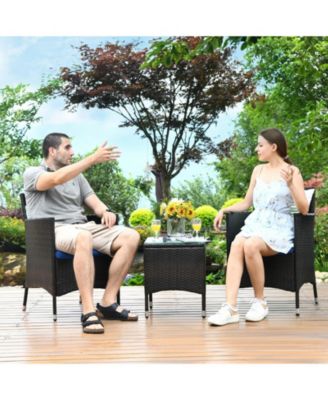 3 Pieces Ergonomic Wicker Patio Conversation Set-Navy