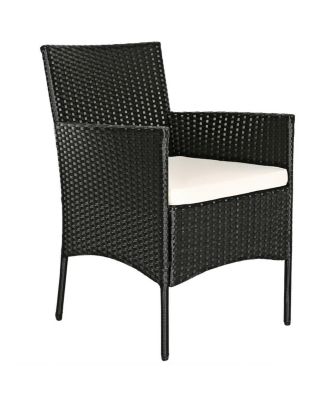 4 Pieces Patio Rattan Cushioned Conversation Sets with Tempered Glass Coffee Table