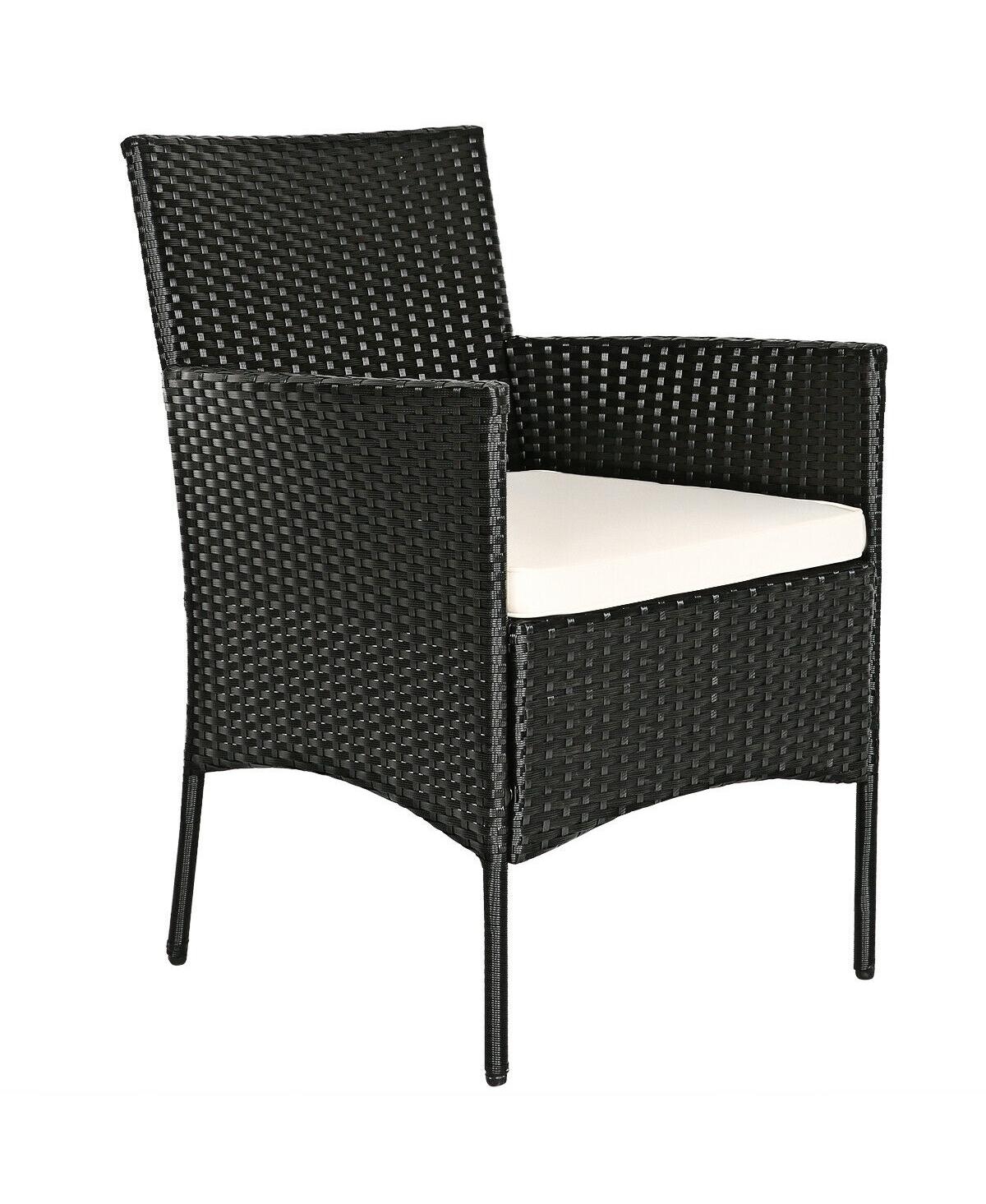 Sugift 4 Pieces Patio Rattan Cushioned Conversation Sets with Tempered Glass Coffee Table