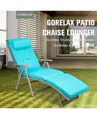 Adjustable Outdoor Lightweight Folding Chaise Lounge Chair with Pillow-Blue