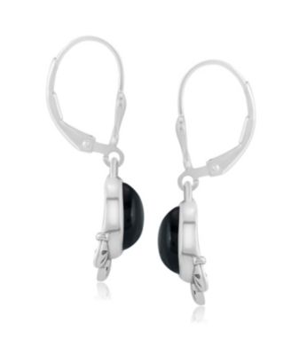 Sterling Silver and Pear Shape Black Onyx Gemstone Fan Lever Back Earrings