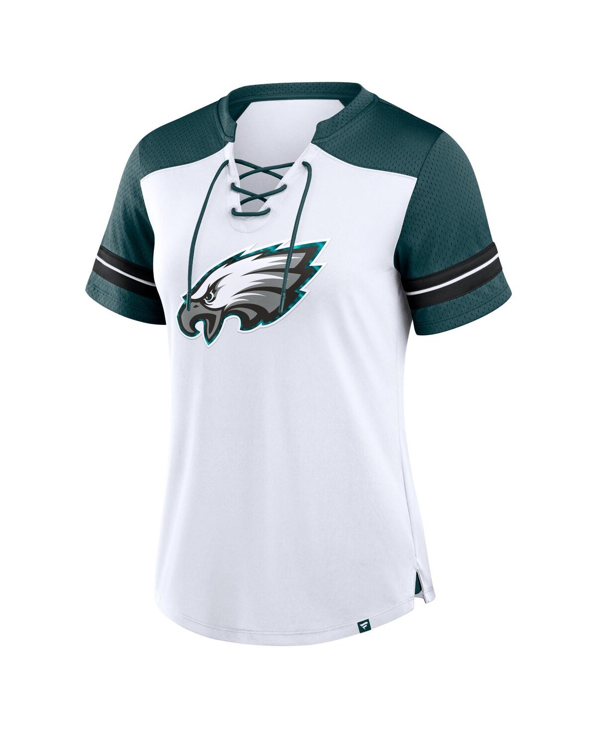 Fanatics Women'sMidnight Green Philadelphia Eagles Foiled Primary Lace-Up T-Shirt - White, Green