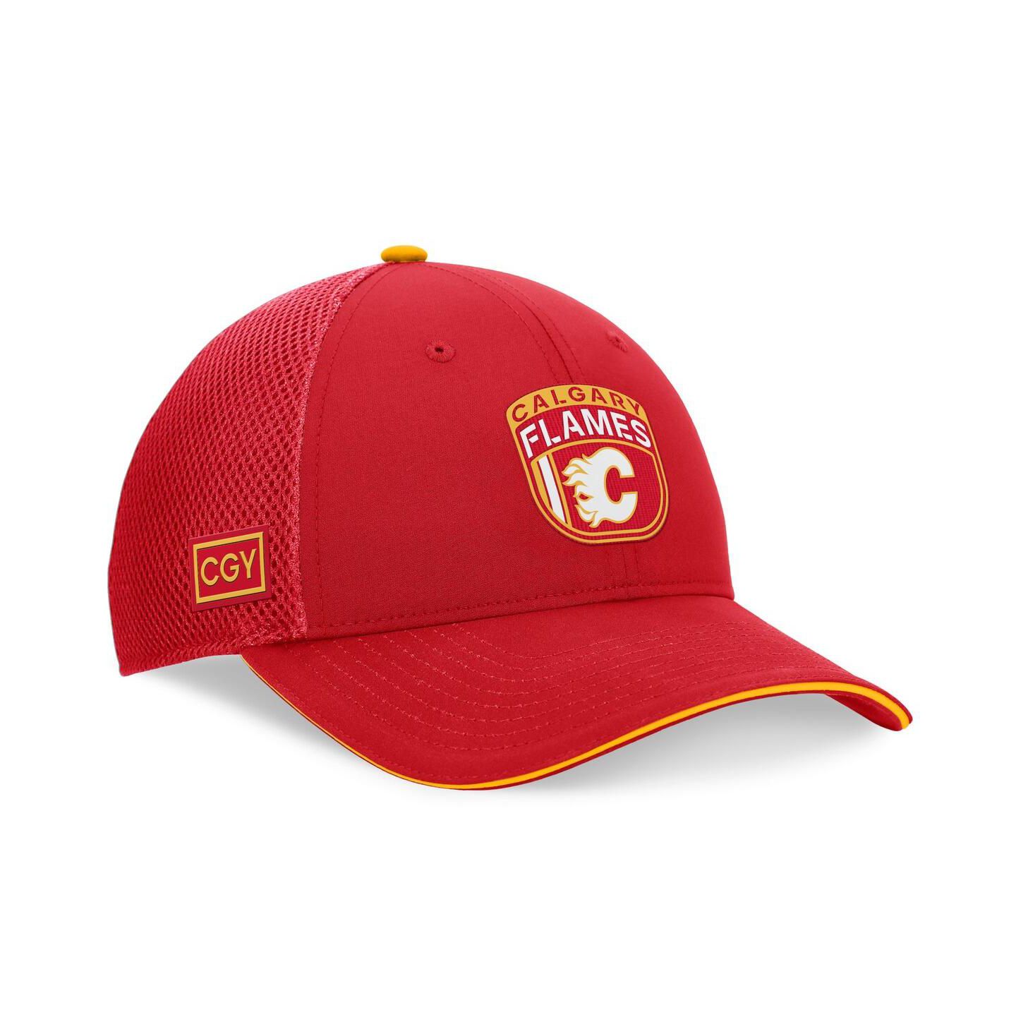 Мужская кепка Fanatics Red Calgary Flames 2024 NHL Draft on Stage Trucker Adjustable Hat — фото 1