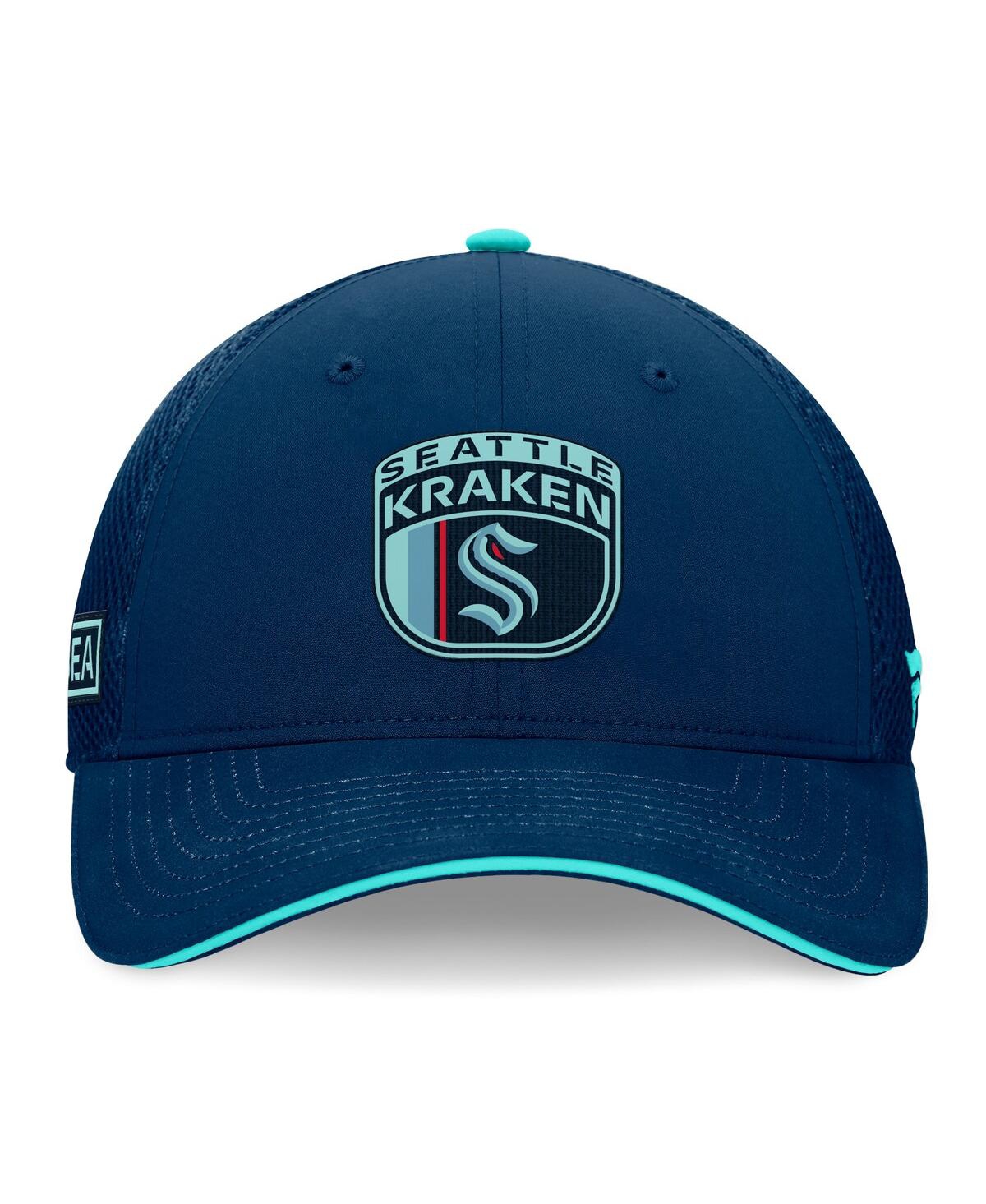 Fanatics Men's Deep Sea Blue Seattle Kraken 2024 Nhl Draft On Stage Trucker Adjustable Hat In Navy,light Blue
