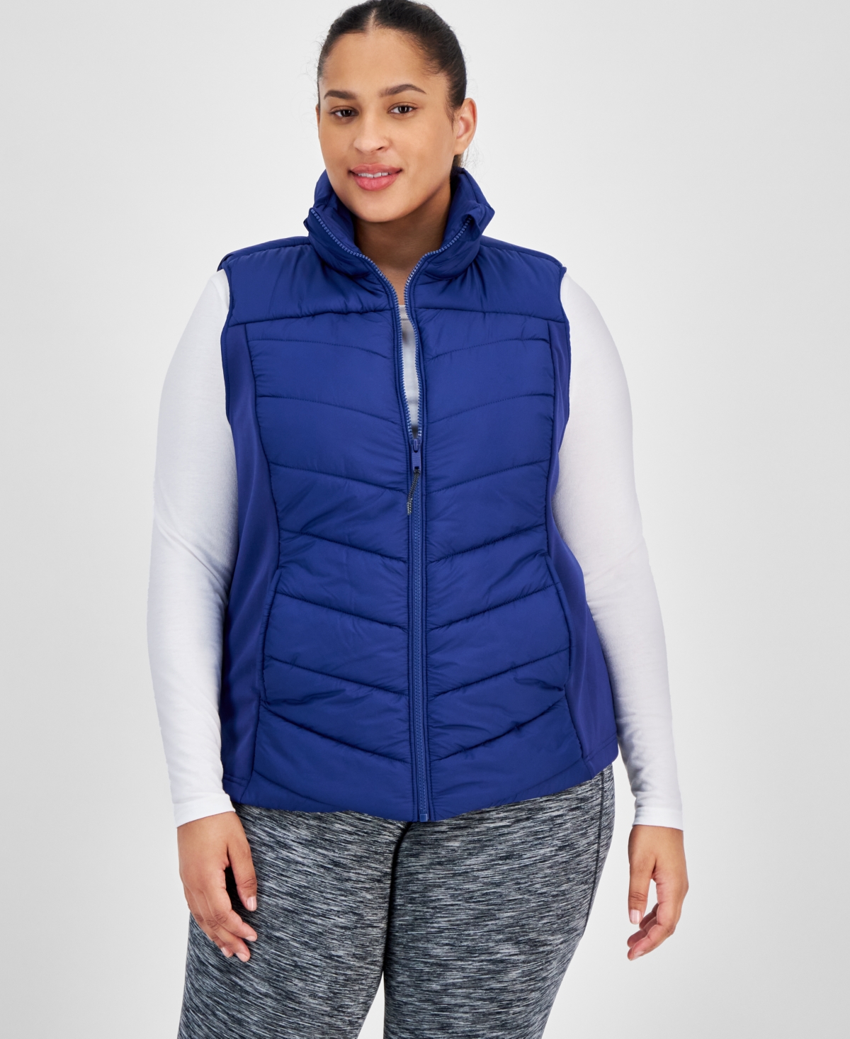 Plus Size Zip-Front Puffer Vest, Created for Macy's - Tartan Blu