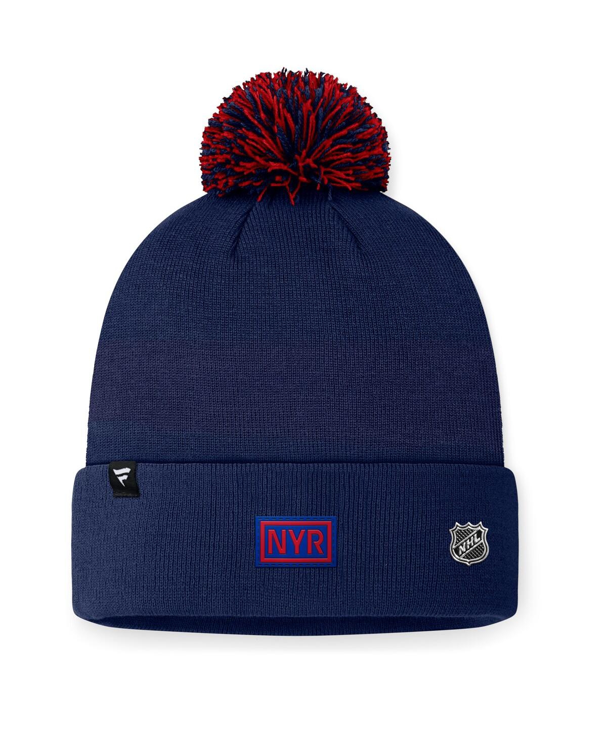 Fanatics Men's Navy New York Rangers 2024 Nhl Draft Cuffed Knit Hat With Pom In Navy,red