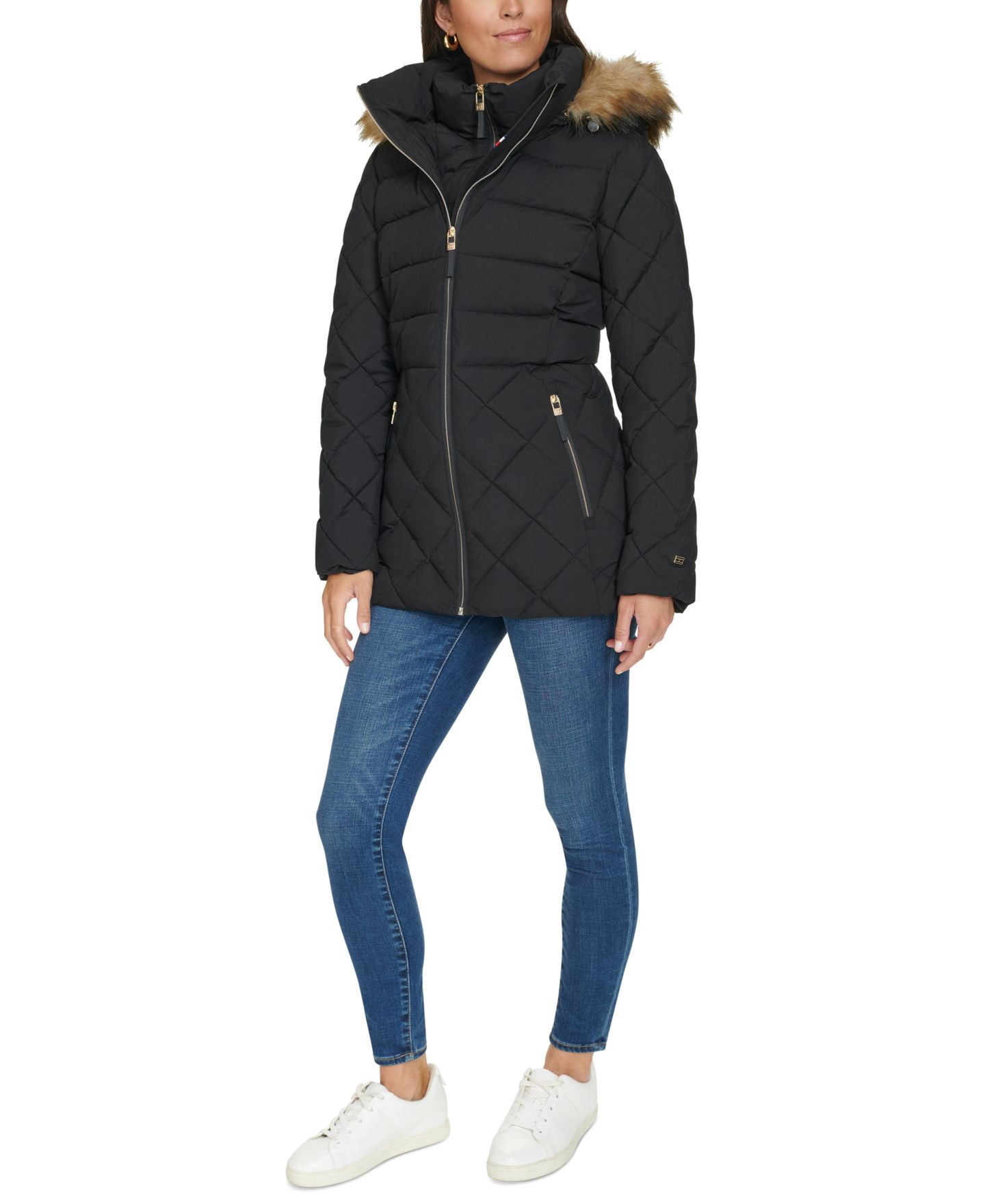Женская куртка Tommy Hilfiger Bibbed Faux-Fur-Trim Hooded Puffer, цвет: Чёрный — фото 7