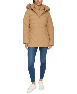 Women's Bibbed Faux-Fur-Trim Hooded Puffer Coat, Created for Macy's