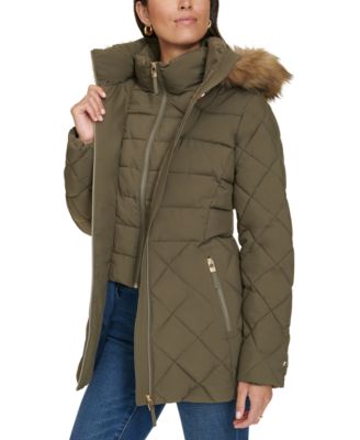Women's Bibbed Faux-Fur-Trim Hooded Puffer Coat