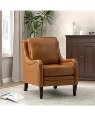 Traditional Pascual 27.56" Wide Genuine Leather Arm Chair with Rubber Wood Legs