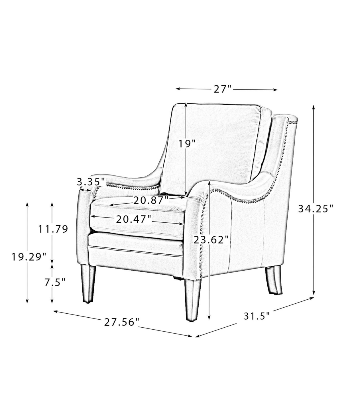 Hulala Home Traditional Pascual 27.56" Wide Genuine Leather Arm Chair with Rubber Wood Legs