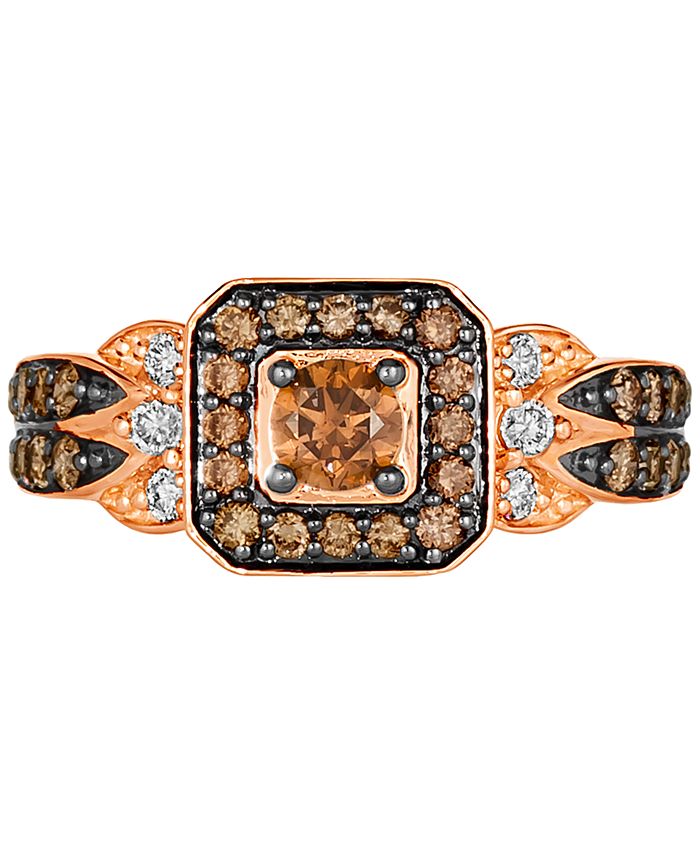 Le Vian Chocolate Diamond & Nude Diamond Halo Double Row Ring (3/4 ct. t.w.) in 14k Rose Gold